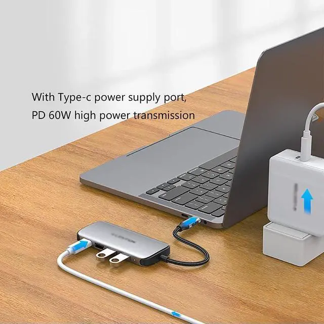 Alt view image 3 of 7 - Port Expander USB C Dock 8-in-1 Type C Hub Adapter Docking Station with Ethernet, 4K HDMI, 2 USB 3.0, USB 2.0, SD/TF Card Reader, PD 60W USB Splitter