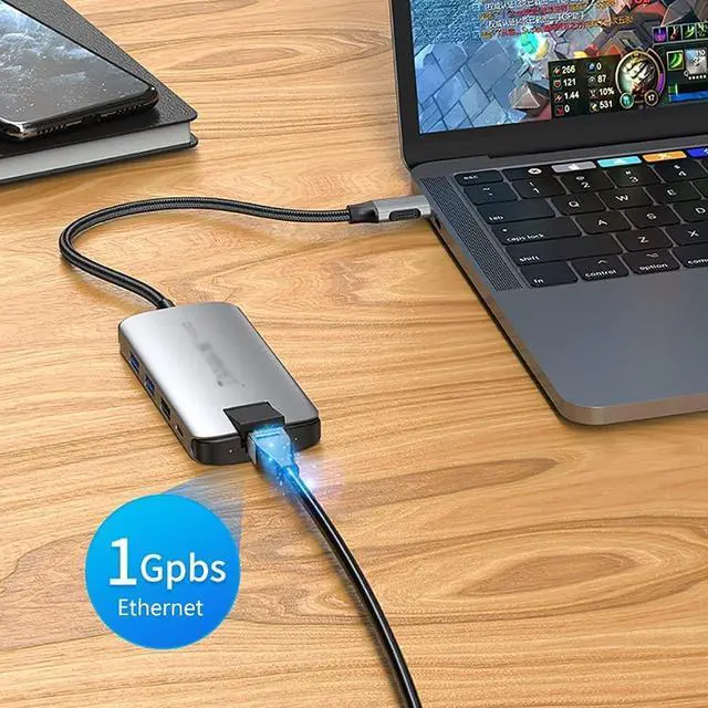 Alt view image 5 of 7 - Port Expander USB C Dock 8-in-1 Type C Hub Adapter Docking Station with Ethernet, 4K HDMI, 2 USB 3.0, USB 2.0, SD/TF Card Reader, PD 60W USB Splitter