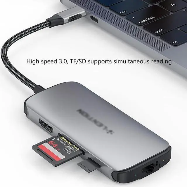 Alt view image 7 of 7 - Port Expander USB C Dock 8-in-1 Type C Hub Adapter Docking Station with Ethernet, 4K HDMI, 2 USB 3.0, USB 2.0, SD/TF Card Reader, PD 60W USB Splitter