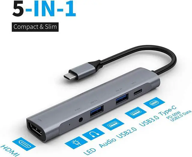 Alt view image 6 of 7 - USB Hubs, TypeC to HDMI 3.0 Hub 5in1 TypeC Docking Station with Audio 4K HD Converter