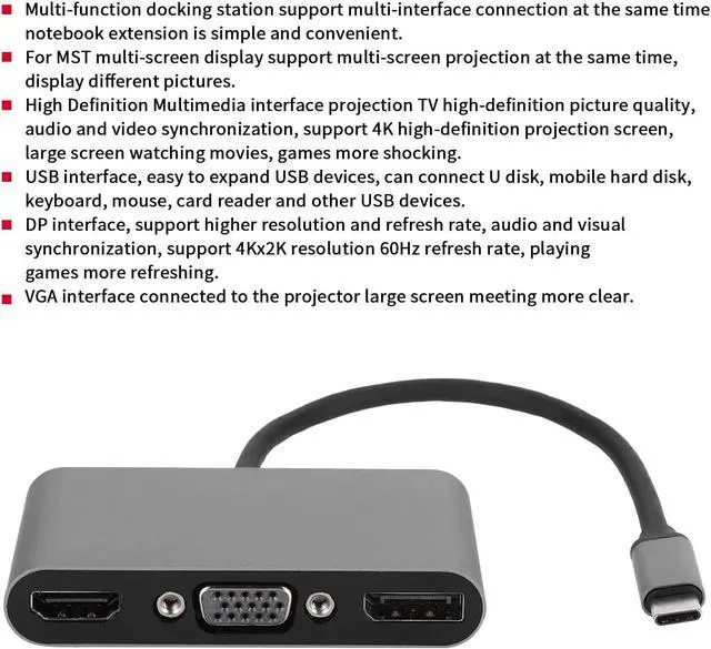 Alt view image 5 of 7 - 5 in 1 Type C Multi Function Docking Station, USB C Hub with USB PD Ports, 4K HD Docking Station for Laptop, Aluminum Alloy Adapter for Pro Air, PC, TV