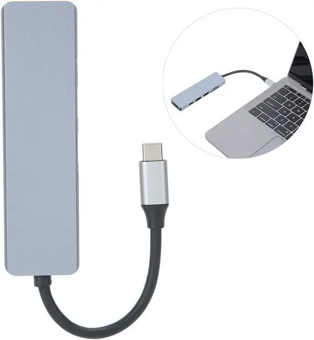 Alt view image 5 of 6 - 6 in 1 Type C Hub Adapter, Docking Station with Output, USB3.0, PD Charging Port, Memory Card Reader, Compact Design for Travel, Compatible with Multiple Devices