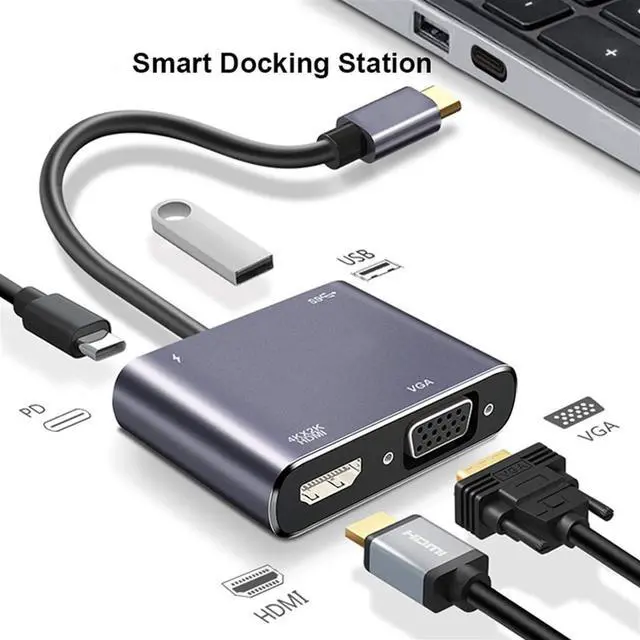 Alt view image 2 of 6 - CRFYJ 4-in-1 Docking Station Type-C to HDMI+VGA+USB3.0+PD Multifunctional Split Line Card Reader Hub Plug and Play