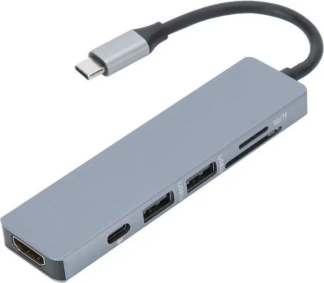 Alt view image 6 of 6 - 6 in 1 Type C Hub Adapter, Docking Station with Output, USB3.0, PD Charging Port, Memory Card Reader, Compact Design for Travel, Compatible with Multiple Devices