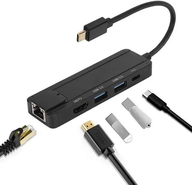 Alt view image 7 of 7 - Gojiny 5-in-1 Docking Station, Portable Hub 2 USB3.0 Ports Type C Interface 4Kx2K HDMI Output for Mac OS Windows