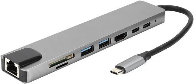 Main image of 8in1 Hub TypeC to HDMI RJ45 PD USB Docking Station TypeC Hub Splitter Converter Adapter Multiport Adapter Compatible