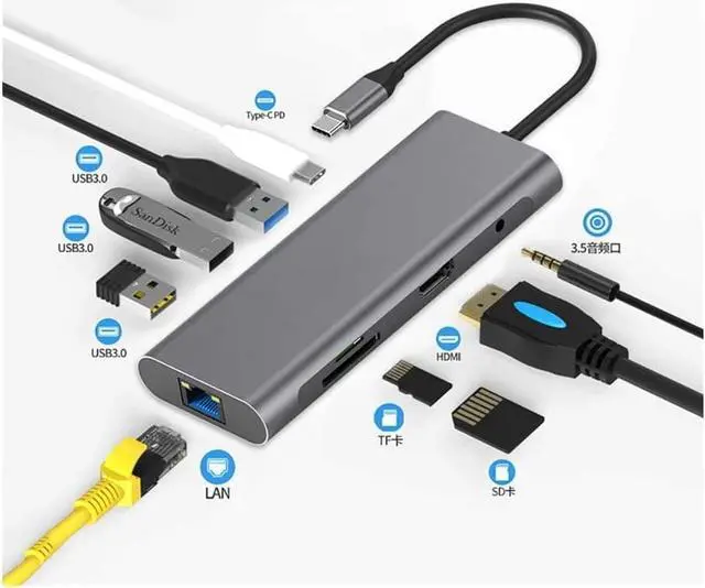 Alt view image 2 of 7 - 9-in-1 USB Hub, Docking Station with HDMI 4K,VGA,3 USB Ports,PD Charging, Audio, Support SD/TF Card, Compatible with MacBook,ipad Pro