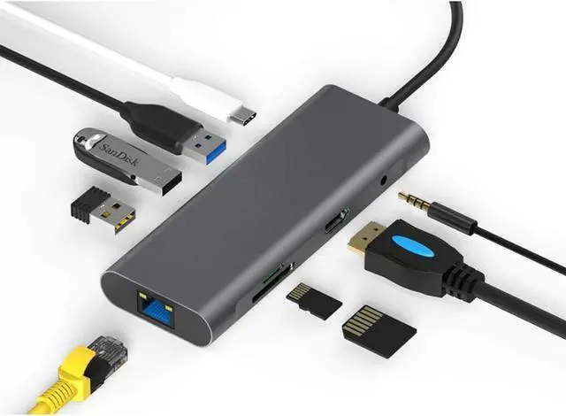 Alt view image 6 of 7 - 9-in-1 USB Hub, Docking Station with HDMI 4K,VGA,3 USB Ports,PD Charging, Audio, Support SD/TF Card, Compatible with MacBook,ipad Pro