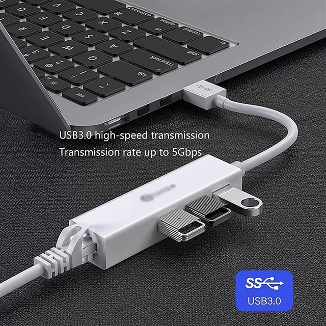 Alt view image 5 of 6 - KouRy USB Docking Station,4 Port USB Hub USB Dock Adapter USB Ethernet Extender with 100M Ethernet, 3 USB 3.0 Ports for Desktop, Computer Laptop (White)