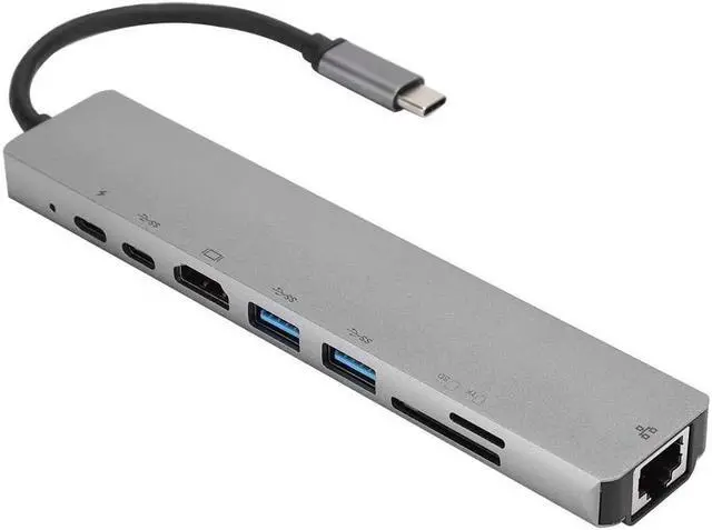 Main image of 8 in to 1 USB Hub,Portable USB C to Type C 3 USB 3.0 Hub Dock Station HDMI RJ45 Ethernet TF OTG Adapter Plug and Play