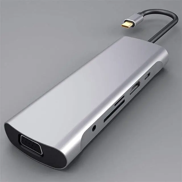 Alt view image 5 of 7 - Hub 10-in-1 USB C Adapter Aluminum with HDMI 4K USB 3.0 VGA RJ45 Gigabit Ethernet Type-C PD 3.0 60W Micro SD/TF for for Type C Devices