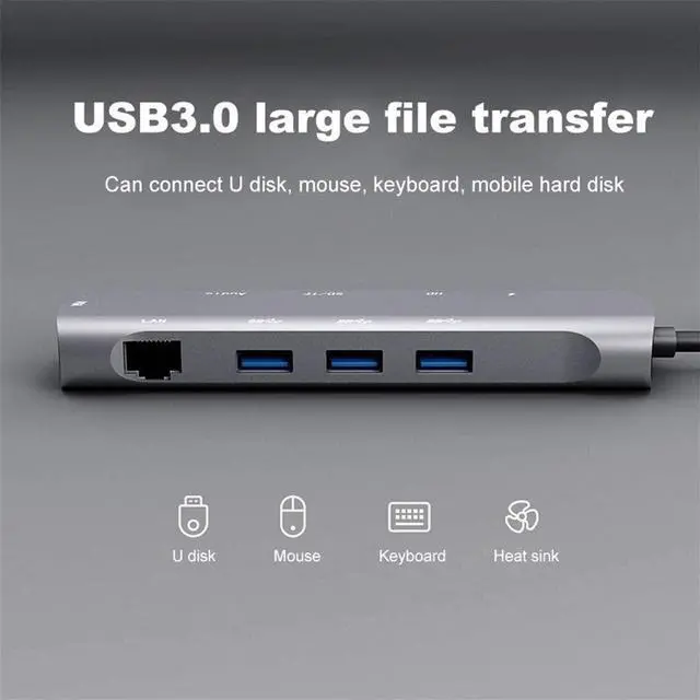 Alt view image 6 of 7 - Hub 10-in-1 USB C Adapter Aluminum with HDMI 4K USB 3.0 VGA RJ45 Gigabit Ethernet Type-C PD 3.0 60W Micro SD/TF for for Type C Devices