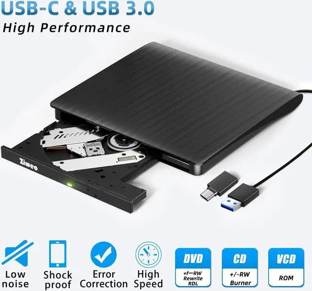 Alt view image 2 of 7 - External DVD Drive USB 3.0 Type-C CD Burner Portable CD +/-RW Drive DVD Player for ROM Rewriter Burner Compatible with Laptop Desktop PC Windows MacBook Linux Mac OS