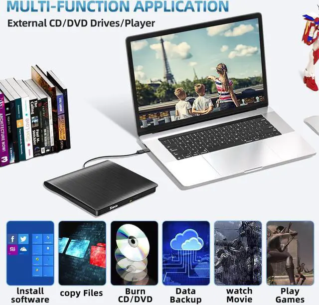 Alt view image 6 of 7 - External DVD Drive USB 3.0 Type-C CD Burner Portable CD +/-RW Drive DVD Player for ROM Rewriter Burner Compatible with Laptop Desktop PC Windows MacBook Linux Mac OS