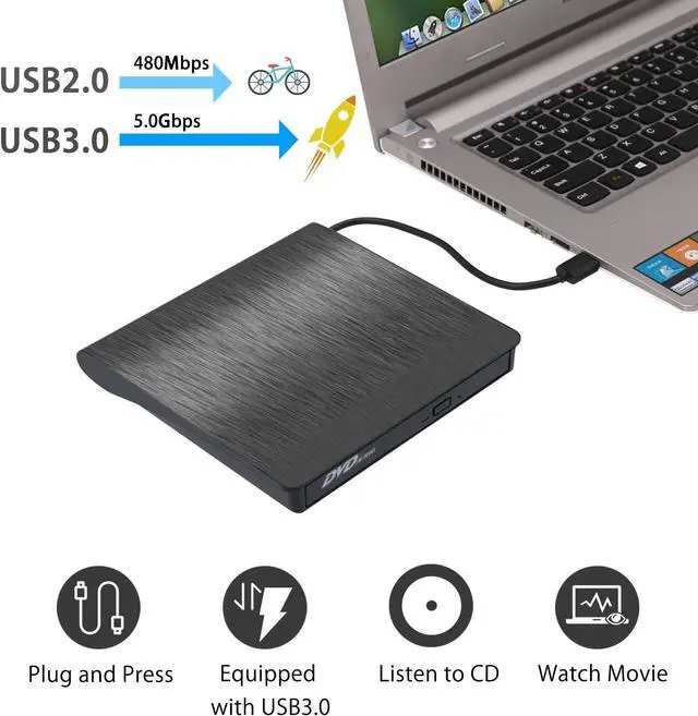 Alt view image 2 of 7 - External CD/DVD Drive for Laptop, USB 3.0 Portable DVD CD+/-RW Drive Slim DVD/CD ROM Rewriter Burner Writer, High Speed Data Transfer Pro Desktop