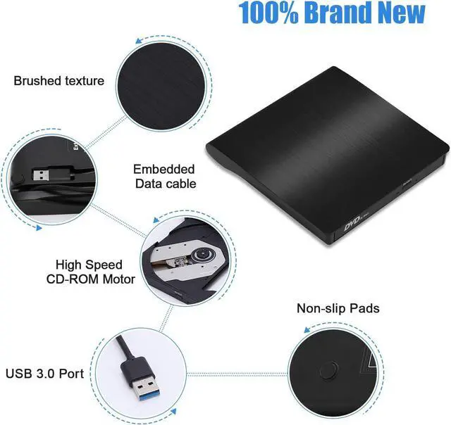 Alt view image 3 of 7 - External CD/DVD Drive for Laptop, USB 3.0 Portable DVD CD+/-RW Drive Slim DVD/CD ROM Rewriter Burner Writer, High Speed Data Transfer Pro Desktop