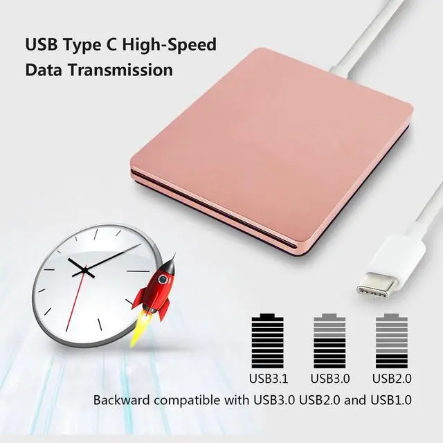 Alt view image 2 of 7 - External DVD DriveUSB 3.0 Portable CD/DVD +/-RW Drive/DVD Player for PC Computer USB-C/Type-c Slim DVD/CD ROM Rewriter Burner Compatible with The Latest MacBook pro/MacBook/dell Laptop etc