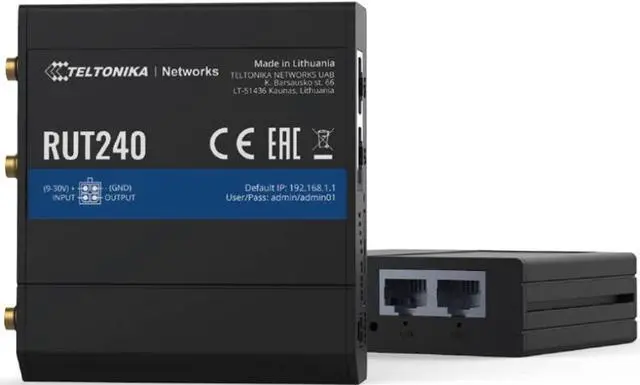 Main image of Teltonika RUT24002U000 Model RUT240 Industrial 3G/4G LTE Cellular Router for Verizon; Automatic Switch to Available Backup Connection; Wireless Access Point with Hotspot Functionality