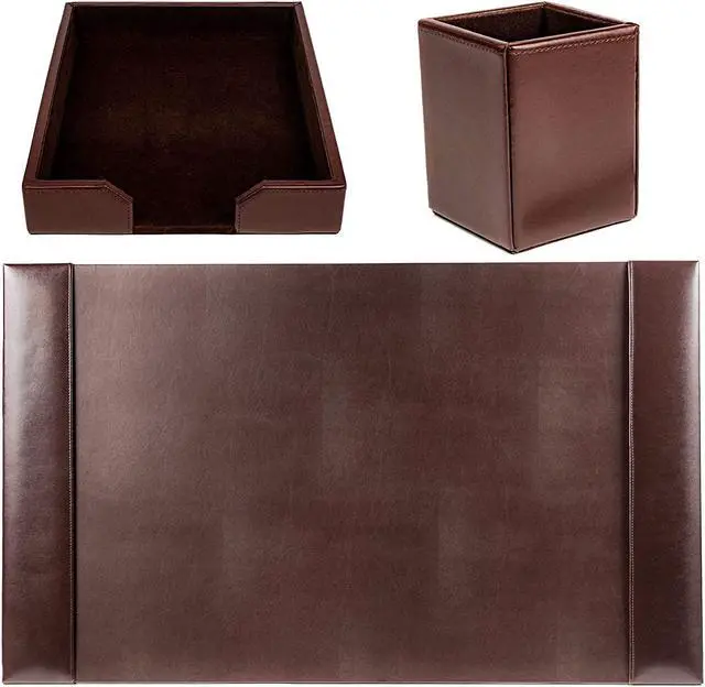Alt view image 5 of 6 - Bonded Set Luxury Leather Desk Pad & Desk Organization Essentials, 3 Piece, Dark Brown