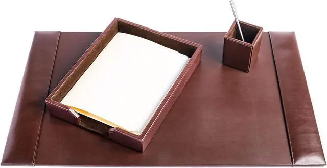 Alt view image 6 of 6 - Bonded Set Luxury Leather Desk Pad & Desk Organization Essentials, 3 Piece, Dark Brown