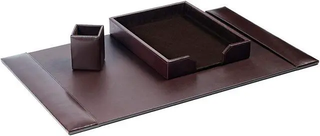 Main image of Bonded Set Luxury Leather Desk Pad & Desk Organization Essentials, 3 Piece, Dark Brown