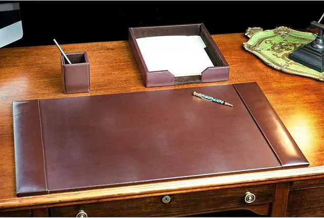 Alt view image 2 of 6 - Bonded Set Luxury Leather Desk Pad & Desk Organization Essentials, 3 Piece, Dark Brown