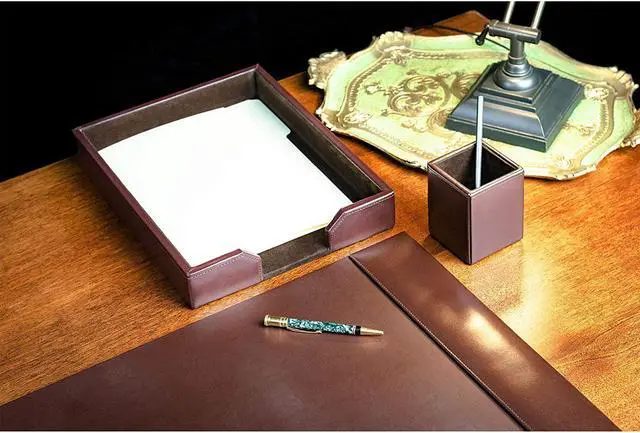 Alt view image 3 of 6 - Bonded Set Luxury Leather Desk Pad & Desk Organization Essentials, 3 Piece, Dark Brown