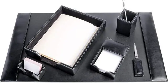 Alt view image 6 of 7 - Bonded Leather Desk Set - Luxury Leather Desk Pad & Desk Organization Essentials (Black, 6 Piece)