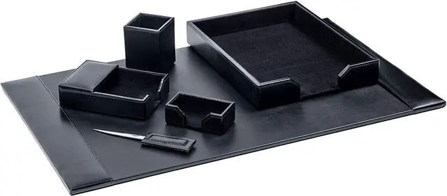 Main image of Bonded Leather Desk Set - Luxury Leather Desk Pad & Desk Organization Essentials (Black, 6 Piece)