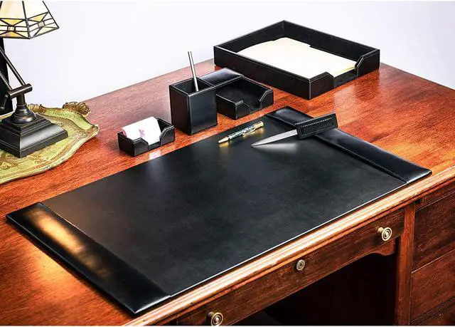 Alt view image 2 of 7 - Bonded Leather Desk Set - Luxury Leather Desk Pad & Desk Organization Essentials (Black, 6 Piece)
