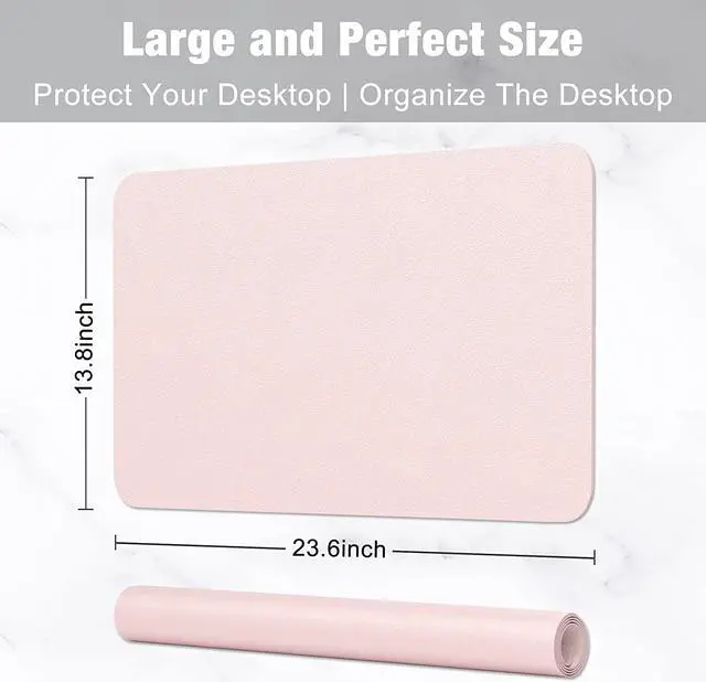 Alt view image 4 of 7 - Desk Pad, 23.6" x 13.8" PU Leather Desk Mat, M Extended Mouse Pad, Waterproof Desktop Blotter Protector, Non-Slip Ultra Thin Small Laptop Keyboard Writing Mat for Office Home, Pink