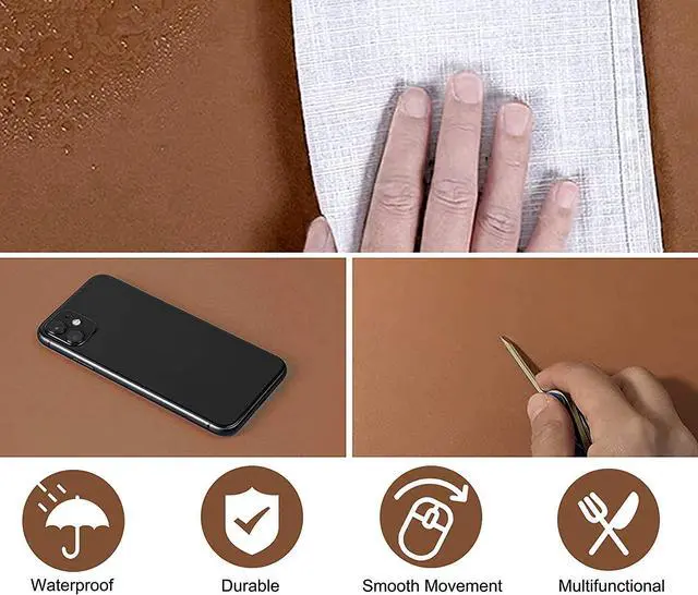 Alt view image 5 of 6 - Dual Sided PU Leather Desk Pad, Mouse Pad, Office Desk Mat, Non-Slip Laptop Desk Pad, Waterproof Desk Writing Pad for Office and Home (23.6" x 11.8", Brown+Silver)