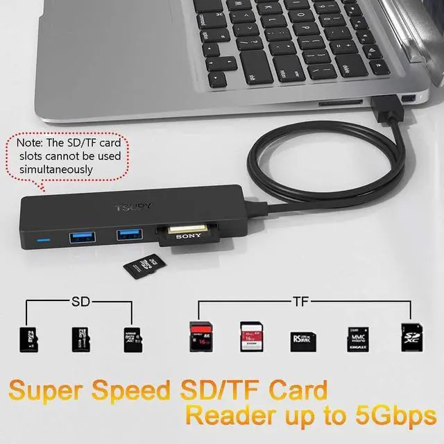 Alt view image 5 of 7 - USB Hub 3.0 Splitter USB 3.0 Hub Multi USB Adapter Port Expander with 4ft Cable SD/TF Card Reader & 3 USB 3.0 Ports Compatible for PC Laptops Surface Pro MacBook iMac Pro