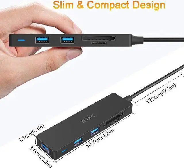 Alt view image 7 of 7 - USB Hub 3.0 Splitter USB 3.0 Hub Multi USB Adapter Port Expander with 4ft Cable SD/TF Card Reader & 3 USB 3.0 Ports Compatible for PC Laptops Surface Pro MacBook iMac Pro