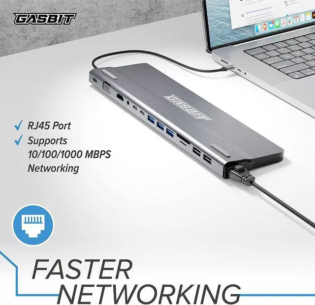 Alt view image 4 of 7 - Docking Station Dual Monitor 14 in 1. for MacBook Pro/Air, Dell, Lenovo, HP - 4K HDMI, VGA, Ethernet RJ 4;5 SD/MicroSD Card Reader; 2 USB 2.0; 3 USB 3.0; 2 USB-C Data; 1 USB-C PD & Audio Jack