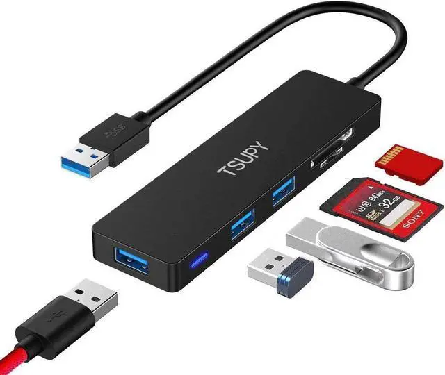Main image of USB Hub 3.0, TSUPY 5 in 1 Multiport Adapter USB 3.0 Hub with SD Micro SD Card Reader, 3 USB 3.0 Ports Compatible for Laptop, MacBook, PC, Printer,Surface Pro, USB Flash Drives