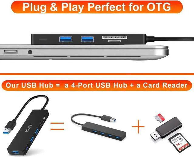 Alt view image 2 of 7 - USB Hub 3.0, TSUPY 5 in 1 Multiport Adapter USB 3.0 Hub with SD Micro SD Card Reader, 3 USB 3.0 Ports Compatible for Laptop, MacBook, PC, Printer,Surface Pro, USB Flash Drives