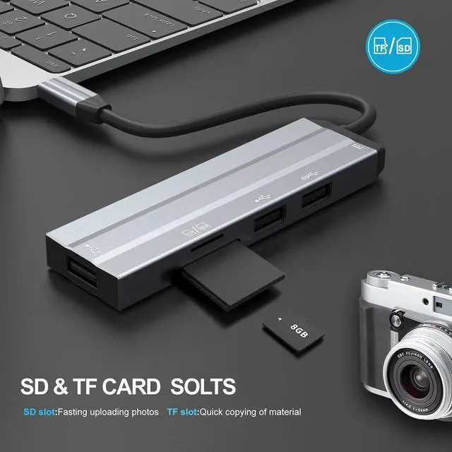 Alt view image 6 of 7 - USB C Hub, RUBU 6 in 1 Type C to Multi Port Adapter Ultra-Slim USB Hub with 20W PD, USB-C Data Port, USB 2.0 USB 3.0 5Gbps and SD/TF Docking Station, for Mac Book Pro & PC and More