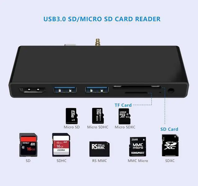 Alt view image 4 of 7 - Surface Go/Go 2/Go 3 Docking Station, 6 in 2 USB C Hub HDMI Adapter, Surface Go with 4K HDMI, 2 USB 3.0 Ports(5Gbps), 3.5mm Earphones Jack, SD/TF Card Reader for Surface Go1/Go 2/Go 3
