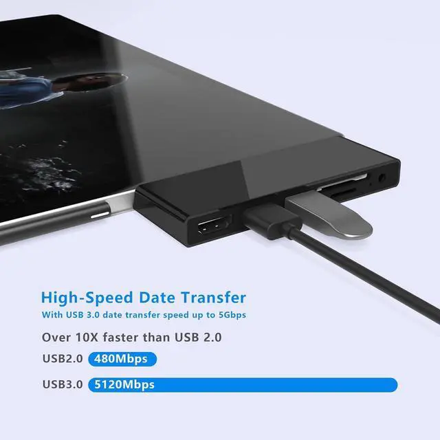 Alt view image 6 of 7 - Surface Go/Go 2/Go 3 Docking Station, 6 in 2 USB C Hub HDMI Adapter, Surface Go with 4K HDMI, 2 USB 3.0 Ports(5Gbps), 3.5mm Earphones Jack, SD/TF Card Reader for Surface Go1/Go 2/Go 3