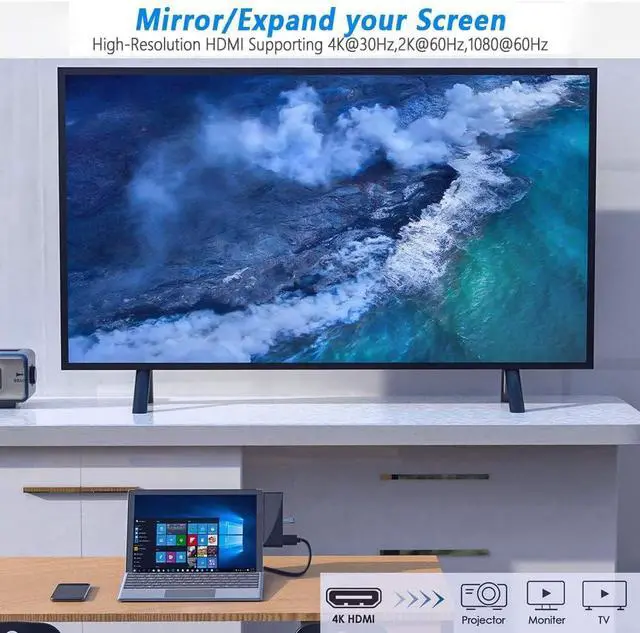 Alt view image 2 of 7 - Surface Go/Go 2/Go 3 Docking Station, 6 in 2 USB C Hub HDMI Adapter, Surface Go with 4K HDMI, 2 USB 3.0 Ports(5Gbps), 3.5mm Earphones Jack, SD/TF Card Reader for Surface Go1/Go 2/Go 3