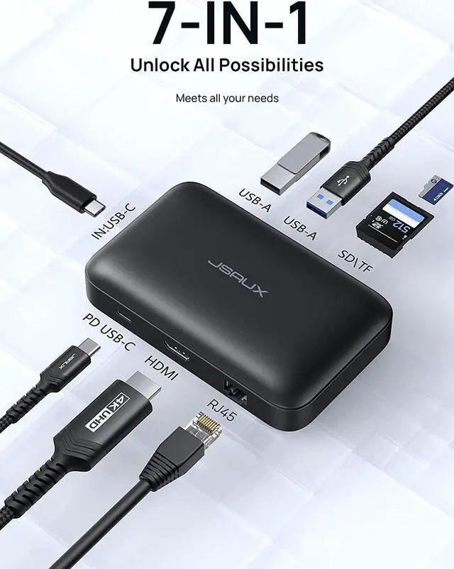 Alt view image 2 of 7 - Docking Station, JSAUX OmniCase 7-in-1 USB C Hub with Cable Storage, Support 1000M Ethernet, 4k HDMI, 100W USB C PD, USB 3.0, SD/TF Card Docking Station for MacBookPro/Air, iPad, Chromebook