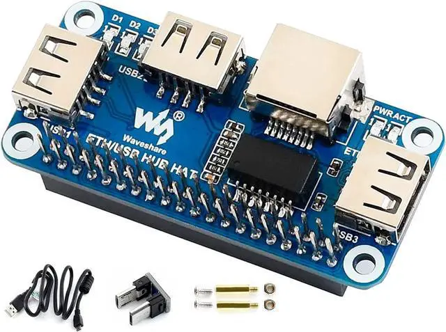 Main image of for Raspberry Pi 4B/3B+/3B/2B/Zero/Zero W/Pi Zero 2 W/ 2 WH, Ethernet/USB HUB HAT Board with RJ45 10/100M Ethernet Port and 3X USB Ports, Compatible with USB2.0/1.1