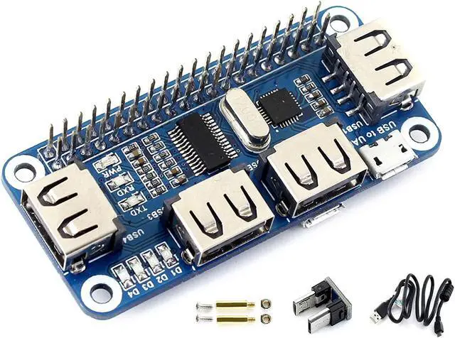 Main image of 4-Port Raspberry Pi USB HUB HAT for Raspberry Pi 4B/3B+/3B/2B/B+/A+/Zero/Zero W, 4 USB Ports Compatible with USB2.0/1.1 Onboard USB to UART Onboard Multi Indicators