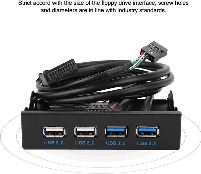 Alt view image 7 of 7 - 3.5in USB Front Panel, High Speed 4 Ports 2 USB 3.0+2 USB 2.0 Hub, 19PIN/9 Pin 3.5 inch Metal Front Panel Connector, for PC Computer Motherboard