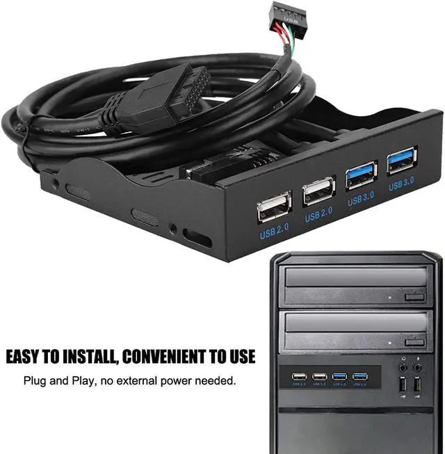 Alt view image 6 of 7 - 3.5in USB Front Panel, High Speed 4 Ports 2 USB 3.0+2 USB 2.0 Hub, 19PIN/9 Pin 3.5 inch Metal Front Panel Connector, for PC Computer Motherboard
