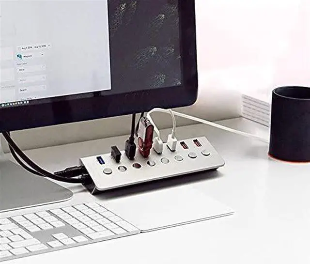 Alt view image 3 of 5 - Aluminum Alloy 8-Port USB3.0 Splitter 4 Port Laptop Extended USB HUB 4 Port Fast Charging Adapter External 12V 4A Power Supply