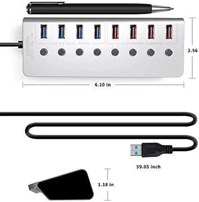 Alt view image 2 of 5 - Aluminum Alloy 8-Port USB3.0 Splitter 4 Port Laptop Extended USB HUB 4 Port Fast Charging Adapter External 12V 4A Power Supply
