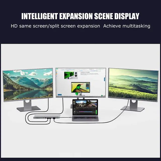 Alt view image 3 of 7 - USB C Docking Station Dual Monitor, Type C to Dual HDMI Adapter 12 in 1 USB C Hub with VGA, RJ45, 87W PD, USB Ports, SD/TF Card Reader, Audio and Type C Ports