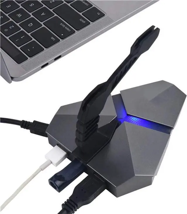 Alt view image 2 of 6 - LED Light 3-Port Bungee USB Hub Splitter SD Card Reader Mouse Clamp USB 2.0 Data Gaming HUB